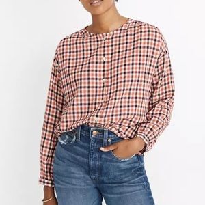 Madewell Orange Brown Check Button Front Meadow Shirt